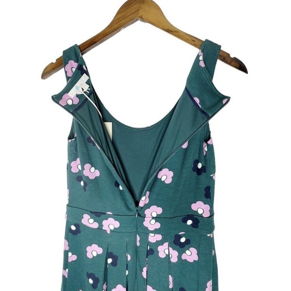 Boden Joanna Ponte Green Fit & Flare Pink Daisy Sleeveless Pleated Dress Sz 4R - Picture 9 of 11